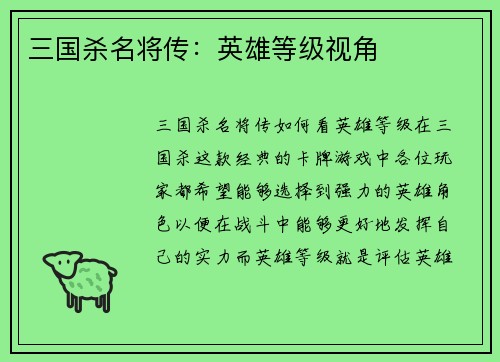 三国杀名将传：英雄等级视角